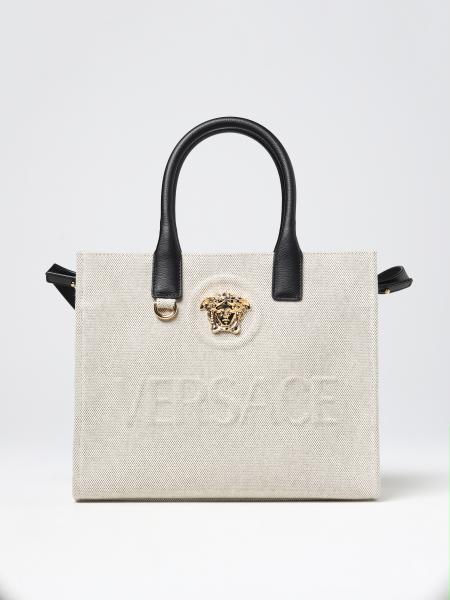 Borsa Versace in canvas e logo embossed