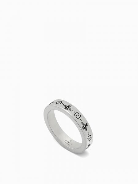 Anello Signature Gucci in argento a fascia sottile con incisione ape e monogramm GG