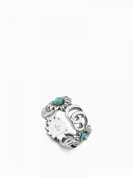 Anello GG Marmont Gucci in argento con monogramm GG e fiori con pietre in resina e madreperla