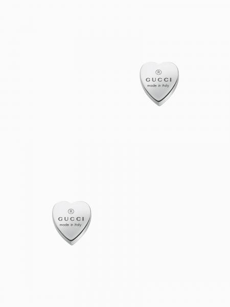 Gucci: Orecchini Trademark Gucci in argento con cuori con logo inciso