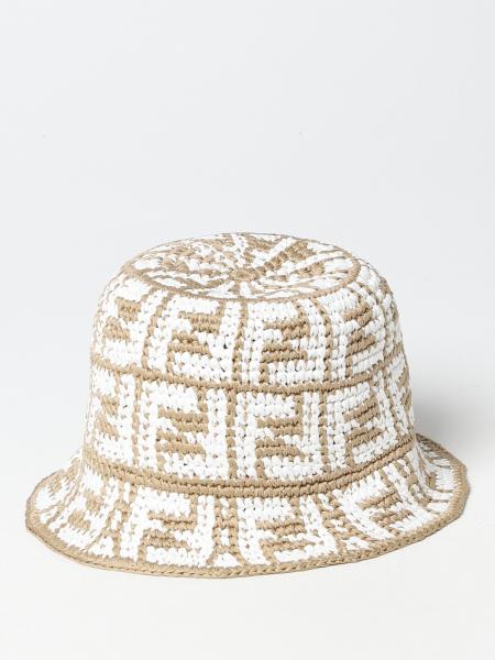 FENDI: raffia and cotton hat with all-over monogram - Beige | Fendi hat ...