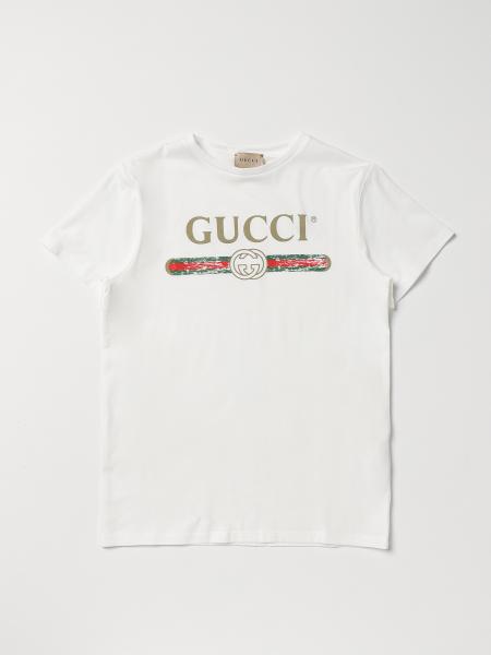 GUCCI: cotton T-shirt with logo - Yellow Cream | Gucci t-shirt ...