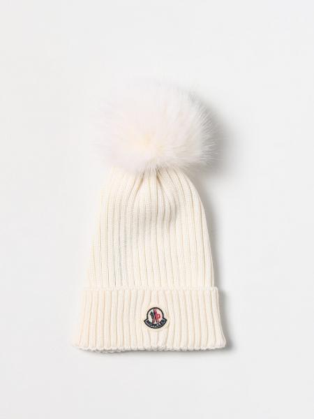 MONCLER: hat in ribbed virgin wool - White | Moncler girls' hats ...