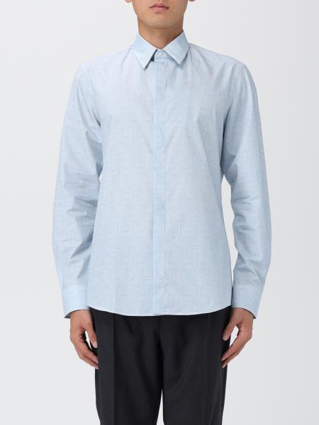 FENDI: cotton shirt with jacquard FF - Sky Blue | Fendi shirt ...
