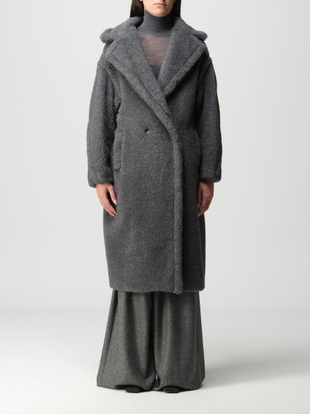 MAX MARA: Teddy coat in wool blend - Grey | Max Mara coat 2310161533600 ...