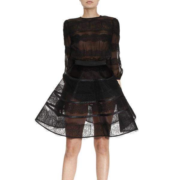Elisabetta Franchi Outlet: Abito corto con gonna a ruota in seta trasparente  - Nero | Abito Elisabetta Franchi AB5253080 GIGLIO.COM