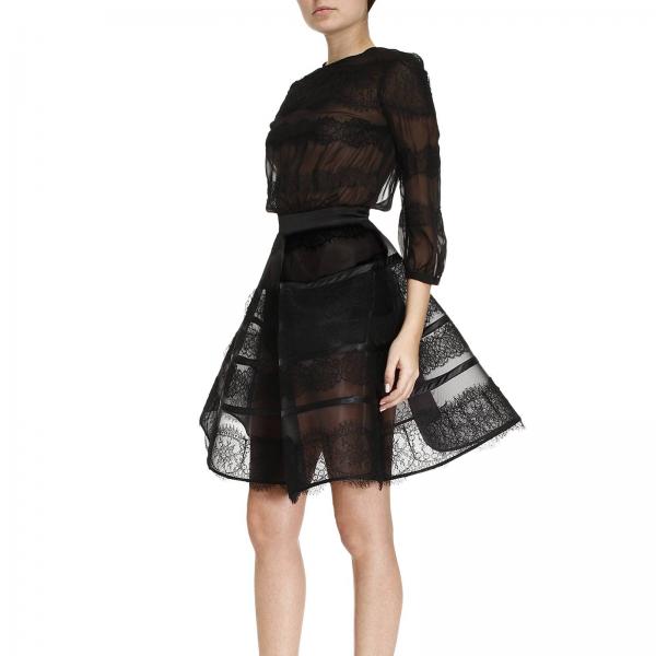 Elisabetta Franchi Outlet: Abito corto con gonna a ruota in seta trasparente  - Nero | Abito Elisabetta Franchi AB5253080 GIGLIO.COM