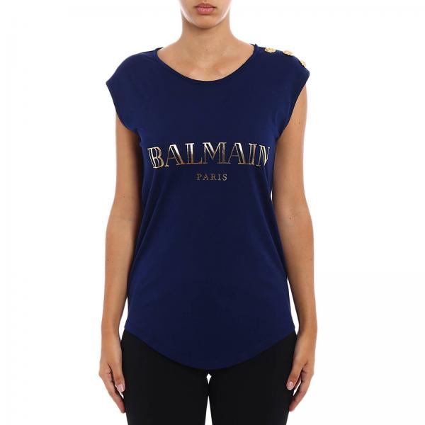 Balmain Outlet: T-shirt women | T-Shirt Balmain Women Blue | T-Shirt ...