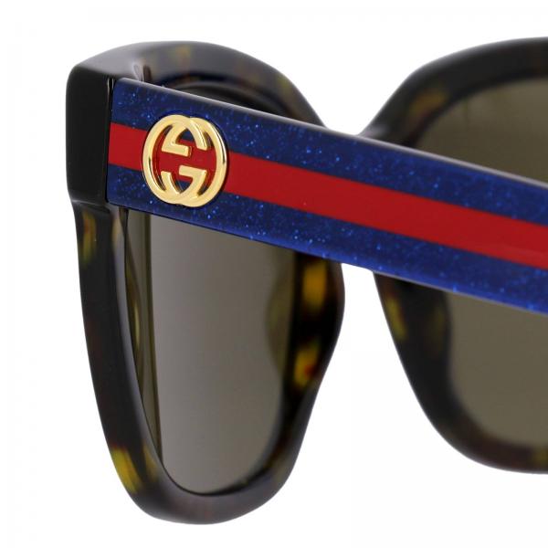 GUCCI: Occhiali da sole 0034S in acetato con astine Web glitter - Marrone | Occhiali  Gucci GG0034S GIGLIO.COM
