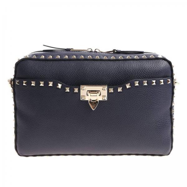 Borsa Rockstud Spike in pelle a grana con borchie metalliche e tracolla amovibile