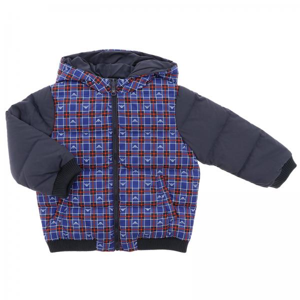 Giubbotto double con cappuccio in nylon con fantasia aquila all over e nylon a tinta unita