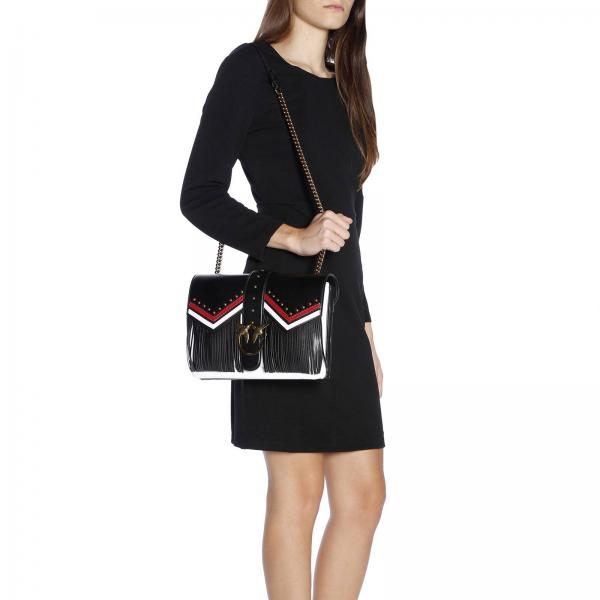 PINKO Love bag in leather with chain strap Black Pinko crossbody bags 1P2188Y51S BIG LOVE