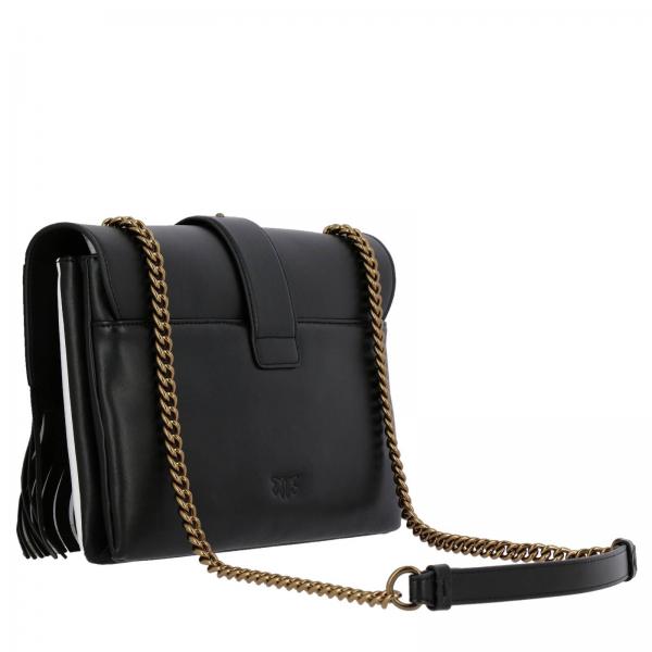 PINKO Love bag in leather with chain strap Black Pinko crossbody