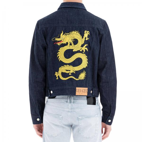 Kenzo Outlet: Giacca di jeans con dragone posteriore - Blue | Giacca Kenzo  F865BL5302EB GIGLIO.COM