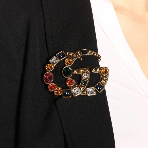 GUCCI: Spilla Monogramma GG in metallo con pietre preziose - Fantasia | Spilla  Gucci 515149 I7486 GIGLIO.COM