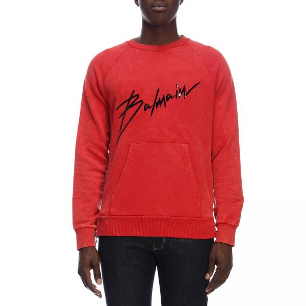 Balmain Outlet: sweatshirt for man - Red | Balmain sweatshirt ...