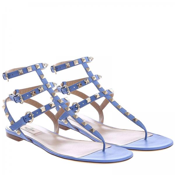 VALENTINO GARAVANI: Valentino Rockstud ankle strap sandals | Flat ...