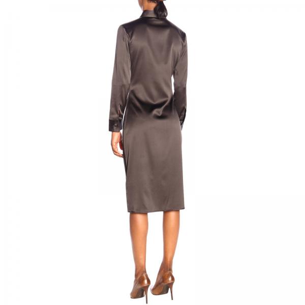 BOTTEGA VENETA: longuette dress with silk shirt - Brown | Bottega ...
