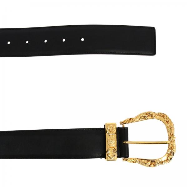 Versace Outlet: belt in leather with maxi metal buckle - Gold | Versace ...