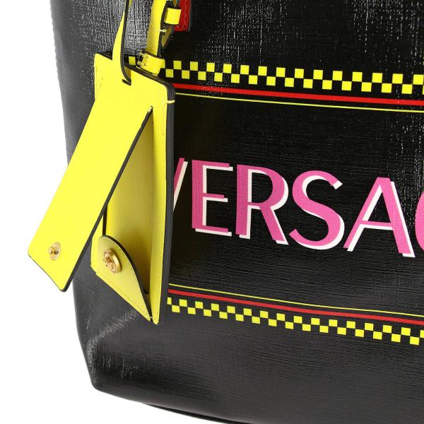 Versace Outlet Vintage 90s leather bag with logo print Black Versace crossbody bags