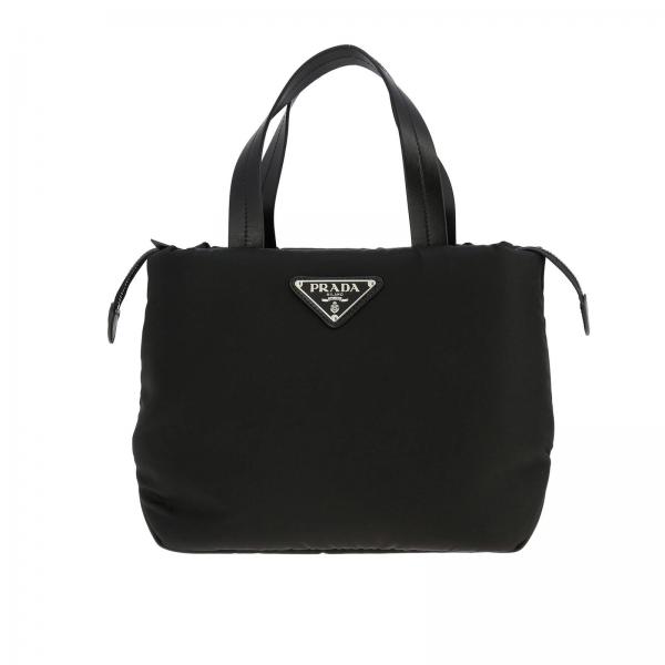 PRADA: handbag in nylon with triangular logo and shoulder strap ...