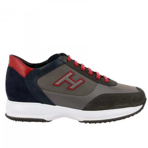 New Interactive Hogan leather suede and micro-striped fabric sneakers with H flock