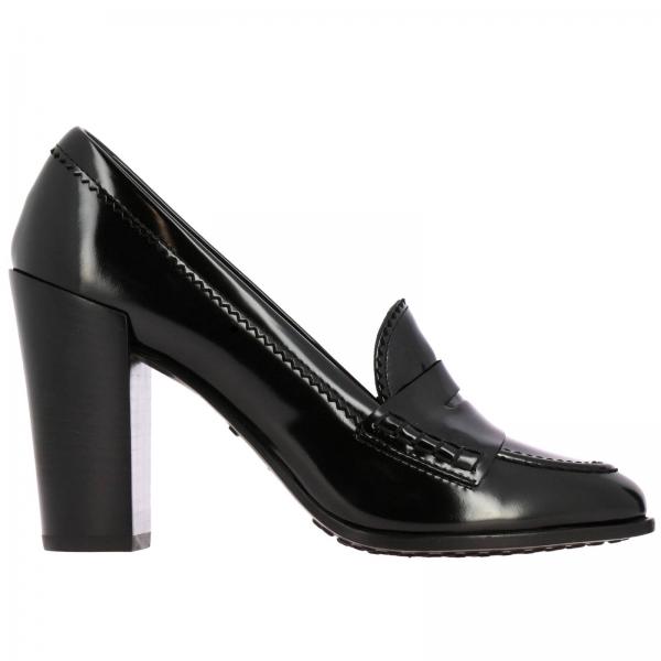 Tod's Outlet: loafers in brushed leather with heel and crossbar - Black ...