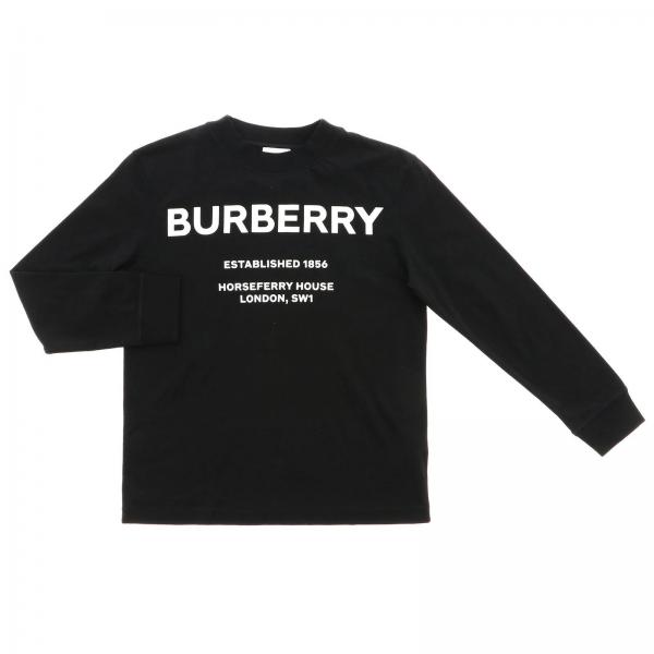 Burberry Outlet: Long-sleeved T-shirt with maxi print - Black ...