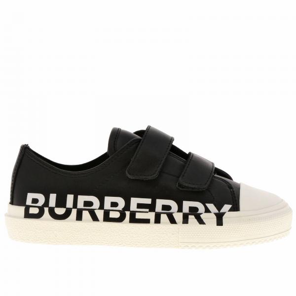 Burberry Outlet: Mini Larkhall leather sneakers with bicolor logo and ...