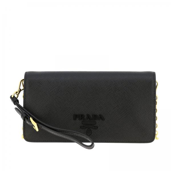 prada mini monochrome wallet on a chain