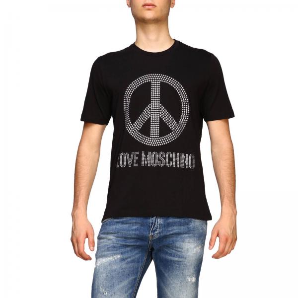 LOVE MOSCHINO: short-sleeved T-shirt with maxi dotted print - Black | T ...