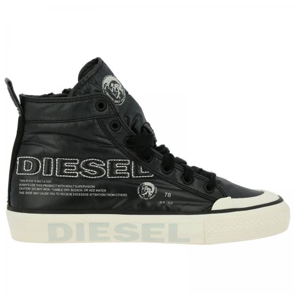 Diesel Outlet: laced Sneakers with zip and logo - Black | Shoes Diesel ...
