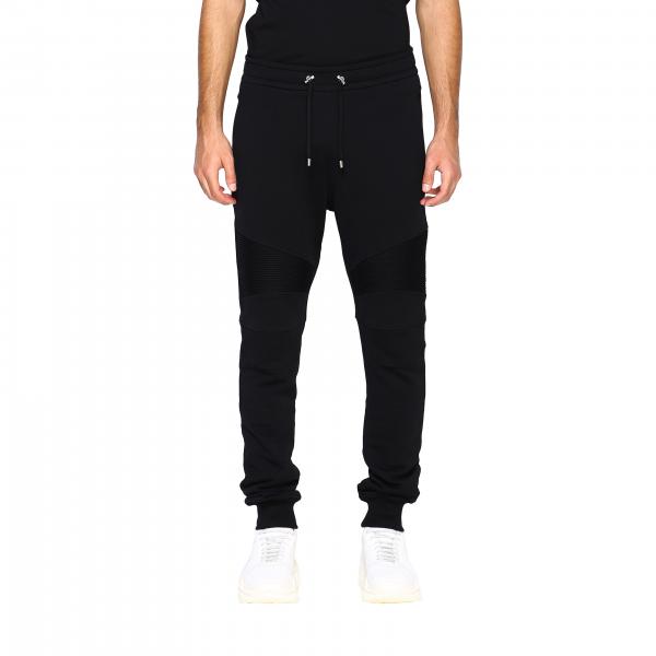 Balmain Outlet: Jogging pants in stretch fabric with drawstring - Black ...