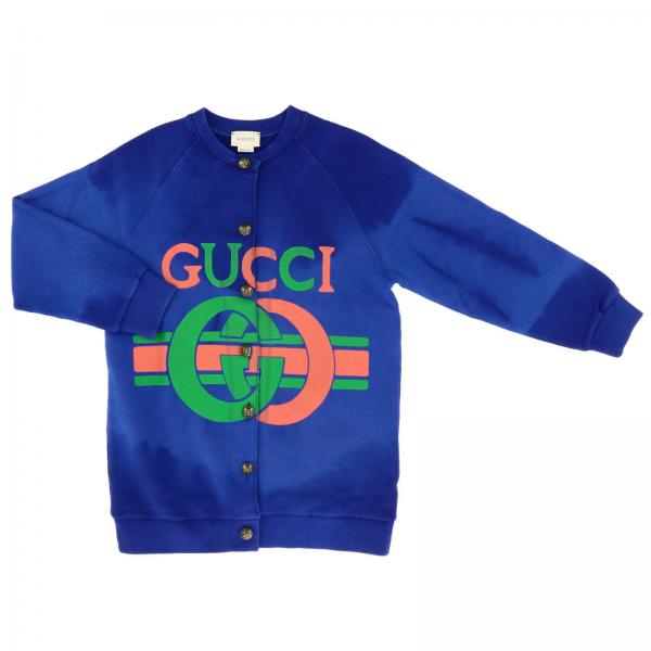 GUCCI crewneck sweatshirt with bicolor maxi logo and buttons Blue