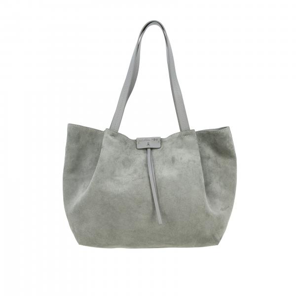 Patrizia Pepe Outlet: suede bag with logo and internal clutch - Grey ...