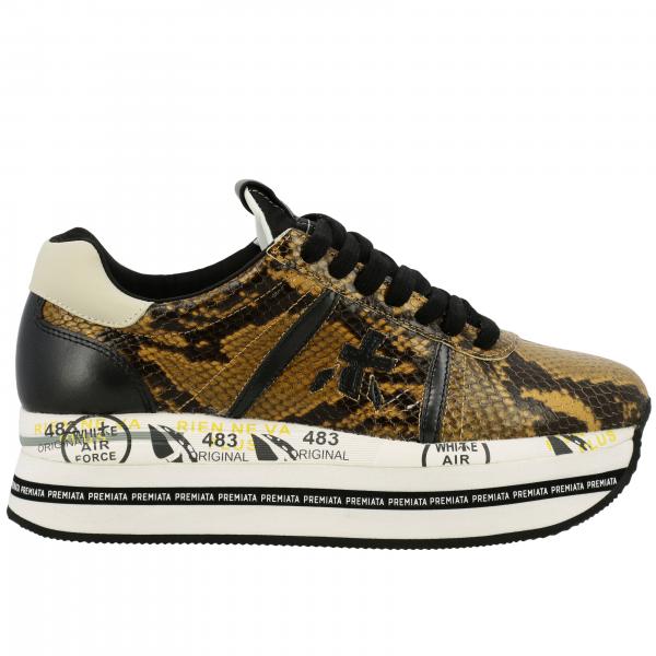 Sneakers Beth Premiata in pelle stampa pitone con maxi suola platform
