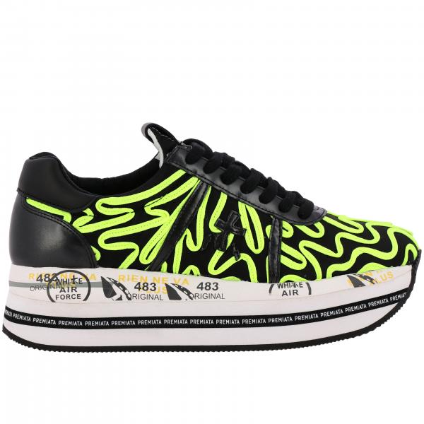 Sneakers Beth Premiata in pelle con dettagli fluo maxi suola platform