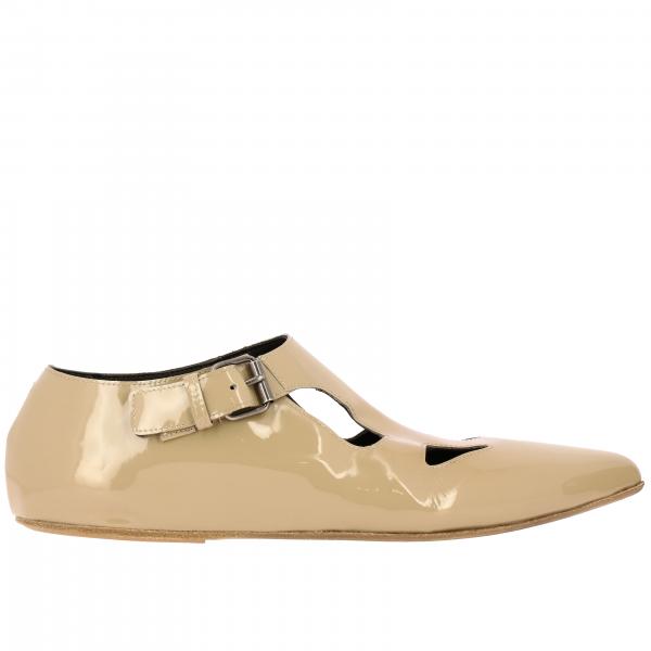 shiny beige flats