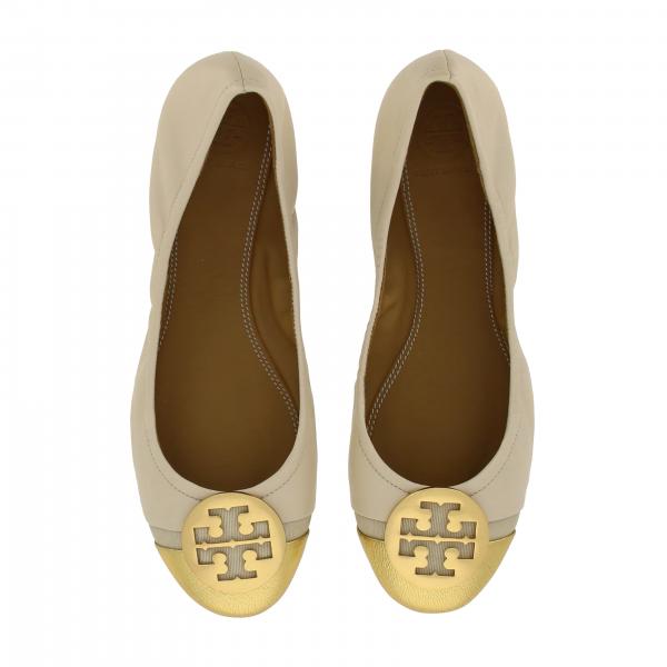 TORY BURCH: Minnie ballet flat in nappa leather with emblem - Natural ...