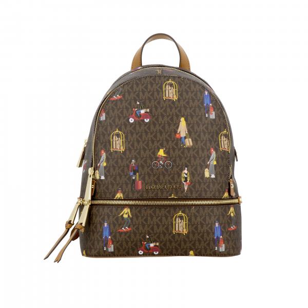Michael Kors Outlet Michael backpack with all over prints Brown