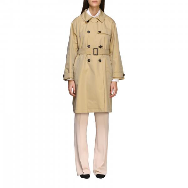 MAX MARA THE CUBE: long double-breasted trench coat with belt - Camel ...