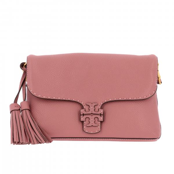 TORY BURCH Mcgraw Fold Over Shoulder Bag In Grained Leather Pink