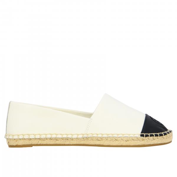 Tory Burch Espadrilles aus Leder mit kontrastierender Spitze und Emblem