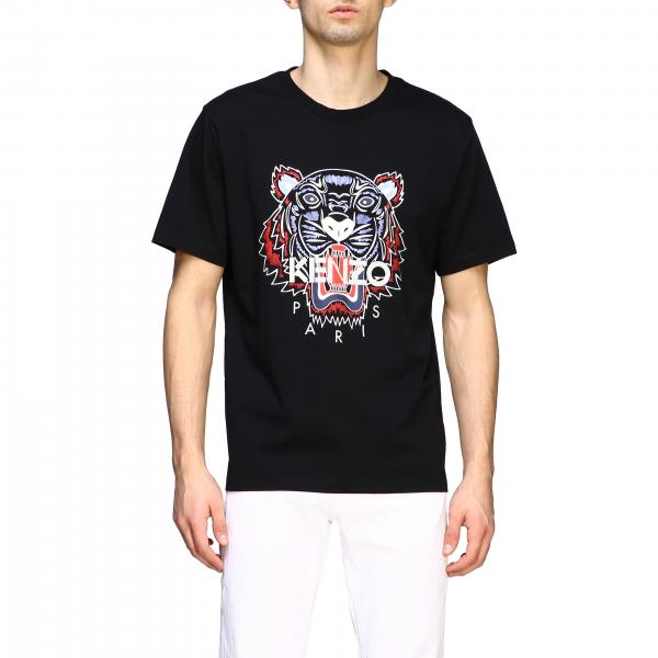 KENZO: crew-neck t-shirt with Tiger Paris logo - Black | Kenzo t-shirt ...