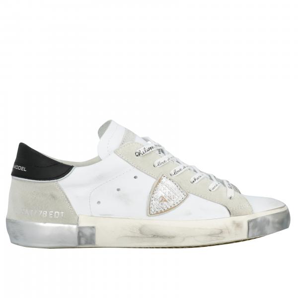 PHILIPPE MODEL: sneakers in worn leather and suede - White | Philippe ...