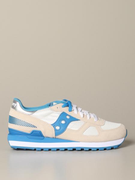 Sneakers Saucony in nylon pelle e camoscio con suola in gomma a righe