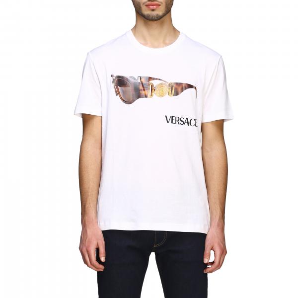 VERSACE: short-sleeved T-shirt with glasses print - White | Versace t ...