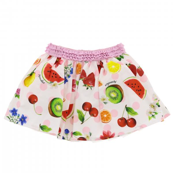 Monnalisa Bebè skirt with all over prints and ruches band