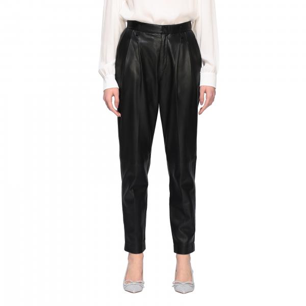 Red Valentino Outlet: high-waisted leather trousers - Black | Red ...