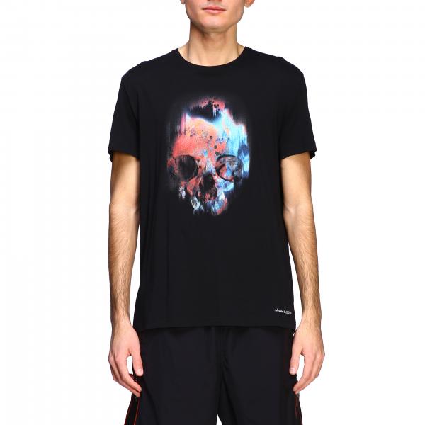 ALEXANDER MCQUEEN: short-sleeved T-shirt with skull print - Black | T ...